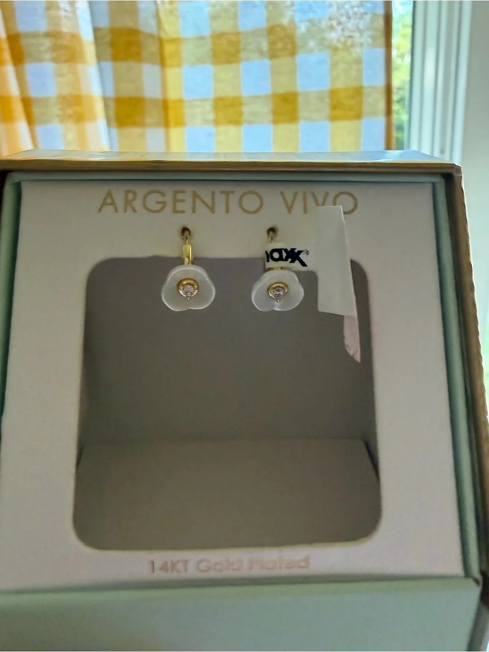 Argento Vivo Gold-Plated White Flower Drop Earrings with Clear Center Stone